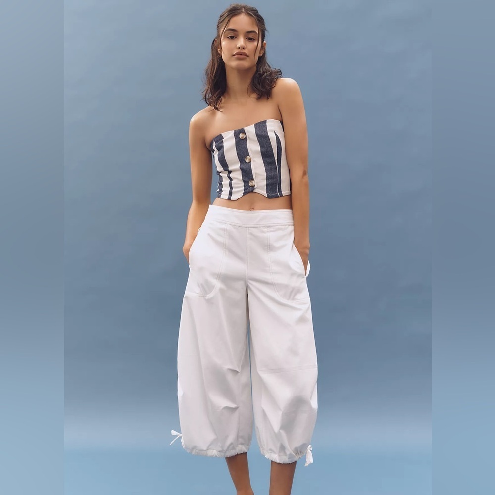 NWT! Anthropologie Pilcro Chalk White Crop Drawstring Cotton Pants - Medium 🎡